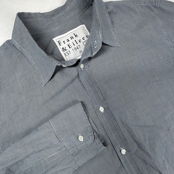 Frank & Eileen Shirt Micro Check Super 100's 2 Ply‎ Shirt XL Blue Button Up EUC - Picture 1 of 10